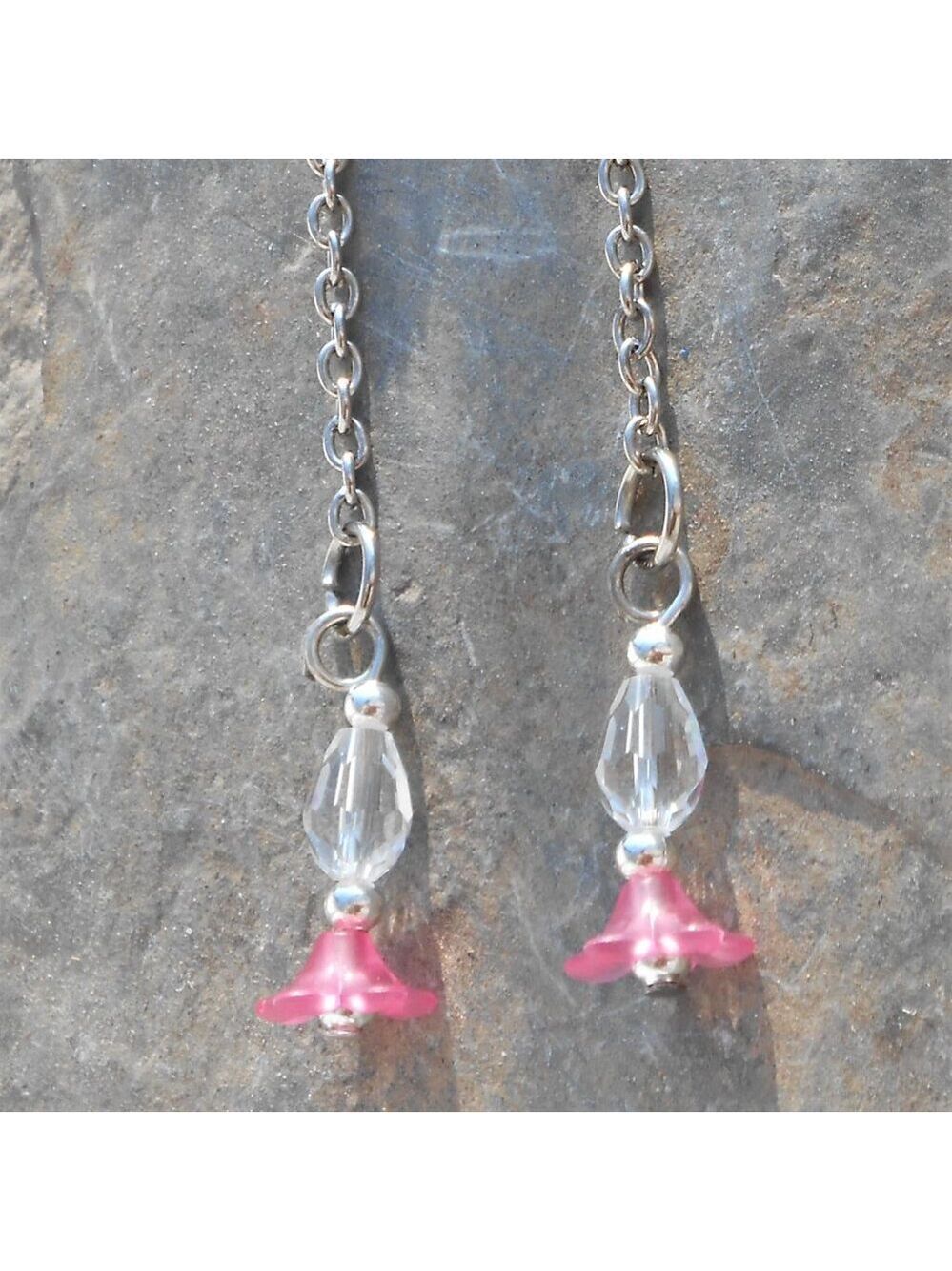 No 414 Handmade earrings with flowers, polished stones and glass cristals
